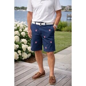 Islandia Nautical Flag Embroidered Shorts Men's 36 Belted Coastal/Hamptons